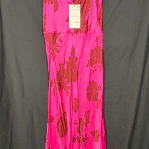 Zara Fuchsia and Brown Floral Dress